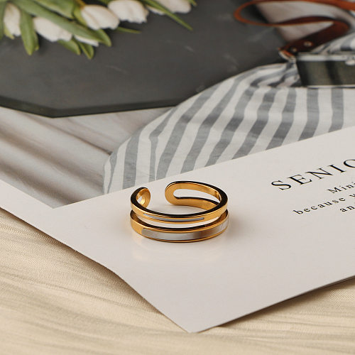 Simple Style Geometric Titanium Steel Inlay Shell Open Ring