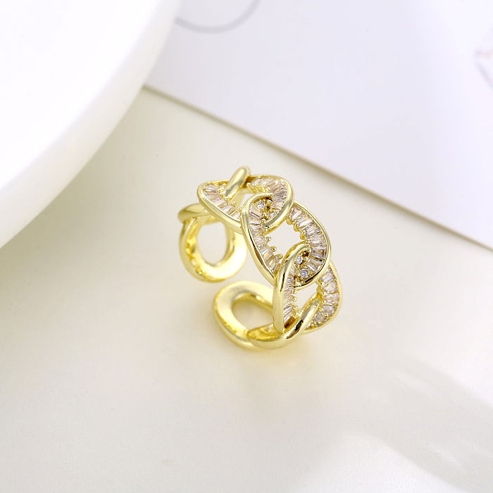 Einfacher, geometrischer, verkupferter offener Ring mit Zirkon-Weißgold-Beschichtung