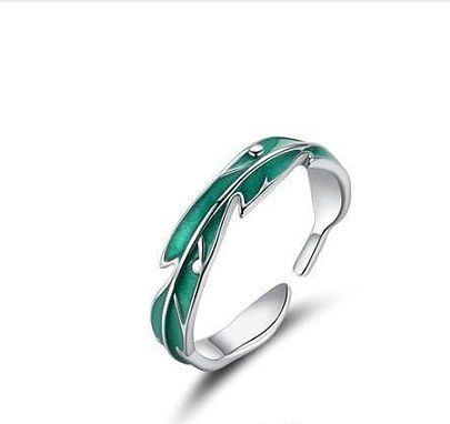 Simple Style Leaf Copper Epoxy Plating Open Ring