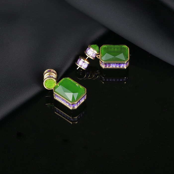 Simple Style Square Copper Inlay Zircon Earrings