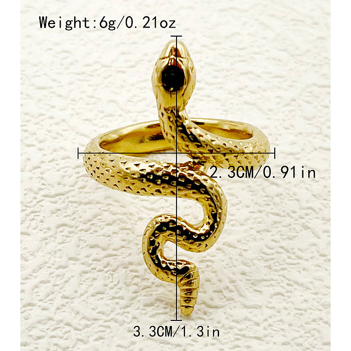 Vintage Style Exaggerated Snake Stainless Steel Metal Polishing Plating Inlay Zircon Gold Plated Rings