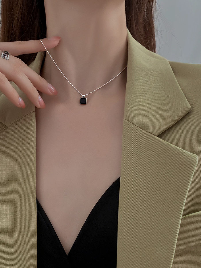 Modern Style Square Copper Plating Silver Plated Pendant Necklace