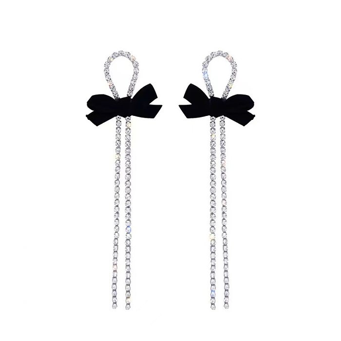 1 Pair Sweet Bow Knot Inlay Copper Rhinestones Drop Earrings