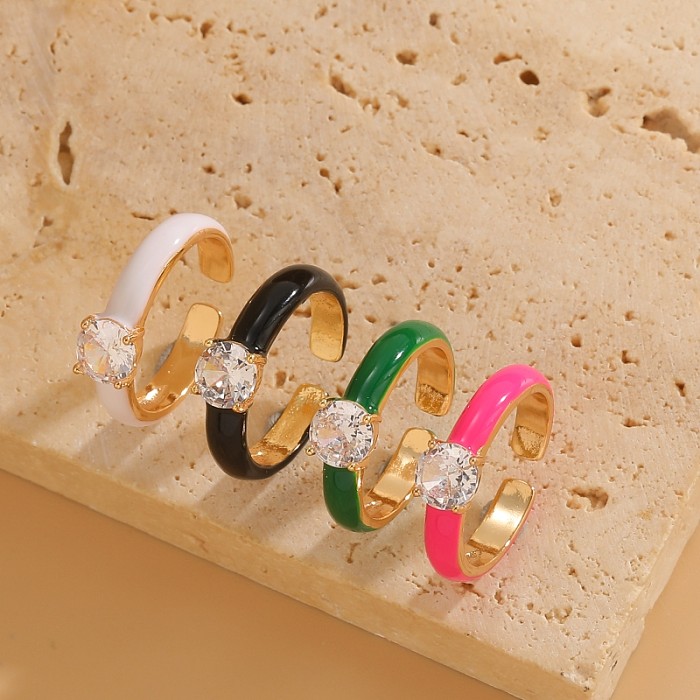 Elegant Solid Color Copper Plating Inlay Zircon 14K Gold Plated Rings