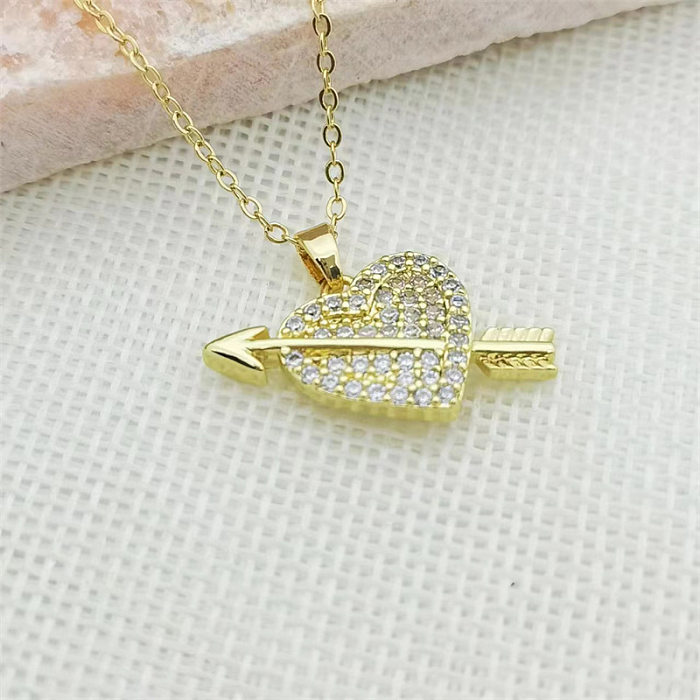 Lady Sweet Heart Shape Copper Zircon Pendant Necklace In Bulk