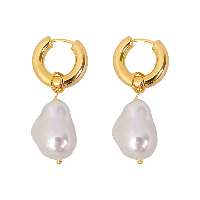 1 Pair Simple Style Irregular Copper Pearl Plating 18K Gold Plated Drop Earrings