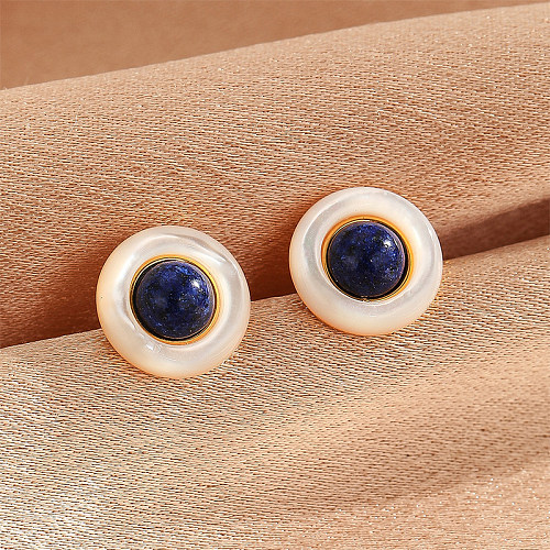 1 Pair Cartoon Style Cute Funny Eye Inlay Copper Natural Stone Ear Studs
