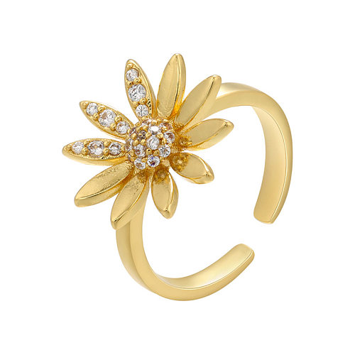Verstellbarer, mit 18 Karat vergoldeter Ring mit mikroeingelegtem Sonnenblumen-Zirkon-Ring