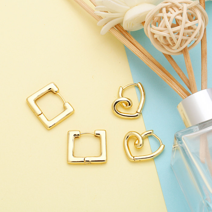 1 Pair Fashion Simple Style Square Heart Shape Plating Copper 18K Gold Plated Earrings