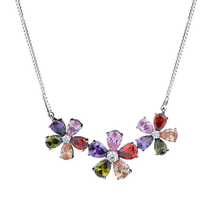 Sweet Simple Style Flower Copper Plating Inlay Zircon Necklace