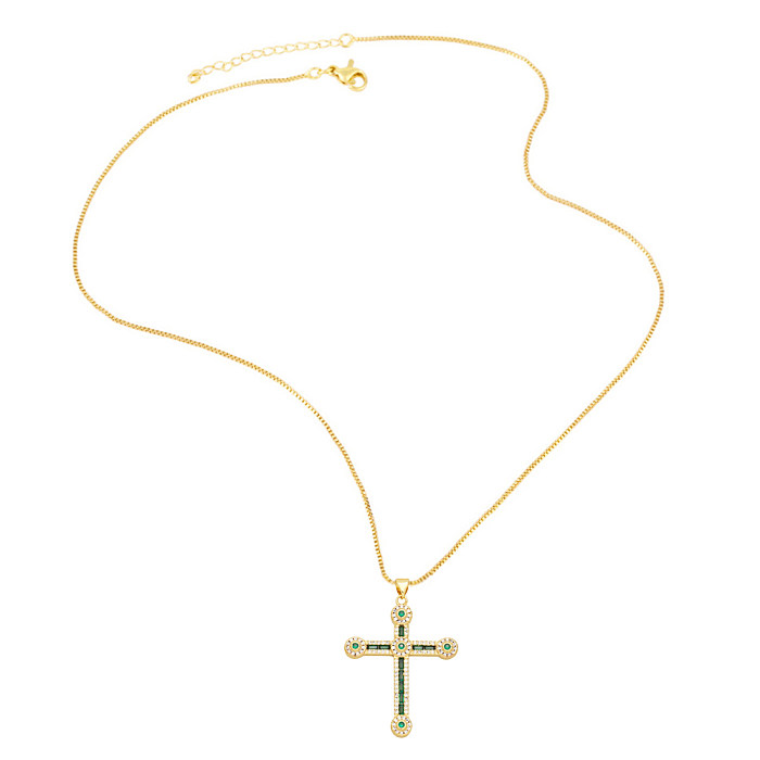Collar chapado en oro de 18 quilates con incrustaciones de cobre y cruz de estilo simple a la moda
