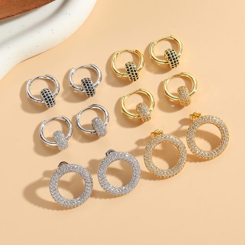 1 paire de boucles d'oreilles plaquées or 14 carats, Style IG, incrustation de cercle en cuivre et Zircon