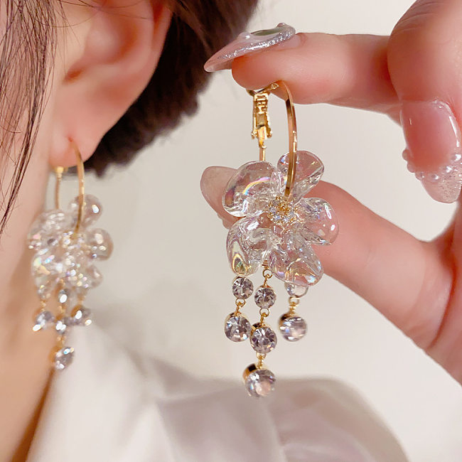1 Pair Fairy Style Flower Plating Inlay Copper Zircon 14K Gold Plated Earrings