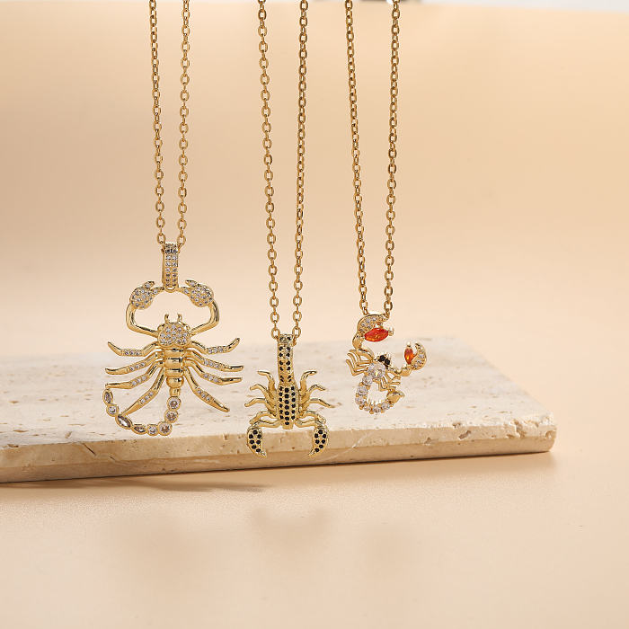 Modern Style Cool Style Scorpion Copper Plating Inlay Zircon 14K Gold Plated Pendant Necklace