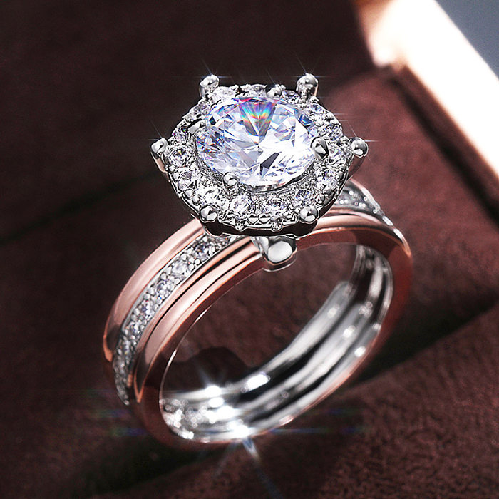 New Creative Copper Two-color Zircon Engagement Ring Fashion Wedding Party Ring