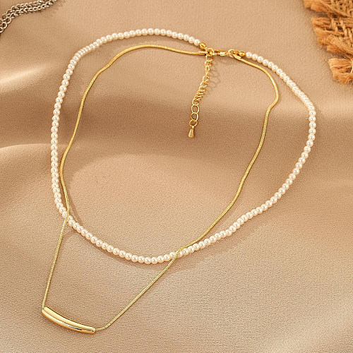 Vintage Style Simple Style Solid Color Copper Double Layer Necklaces In Bulk
