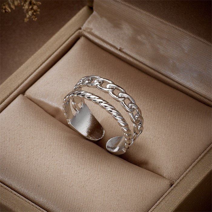 Anneaux ouverts en acier titane de couleur unie de style simple, anneaux en cuivre