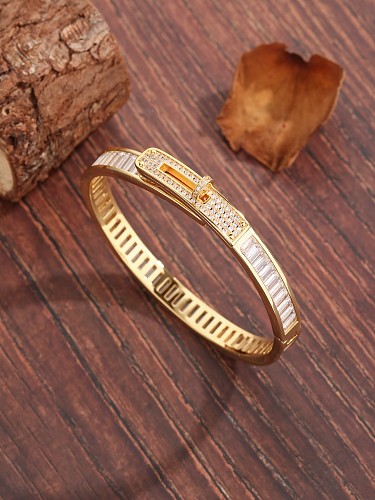Bracelet plaqué or 18 carats avec incrustation de cuivre géométrique Glam élégant