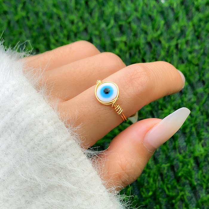 Ethnic Style Irregular Round Devil'S Eye Copper Plating Inlay Acrylic Turquoise Opal Rings 1 Piece