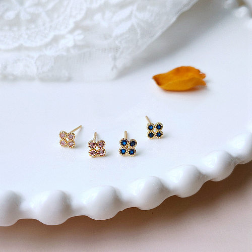 1 Pair Simple Style Round Copper Inlay Gem Ear Studs
