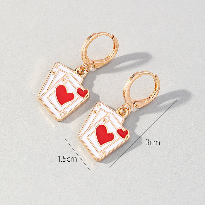 1 Pair Casual Simple Style Poker Heart Shape Enamel Copper Drop Earrings