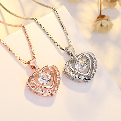 Koreanischer Stil Herzform Kupferbeschichtung Inlay Zirkon Anhänger Halskette 1 Stück