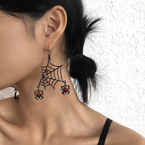 1 Pair Funny Spider Hollow Out Inlay Copper Artificial Rhinestones Drop Earrings