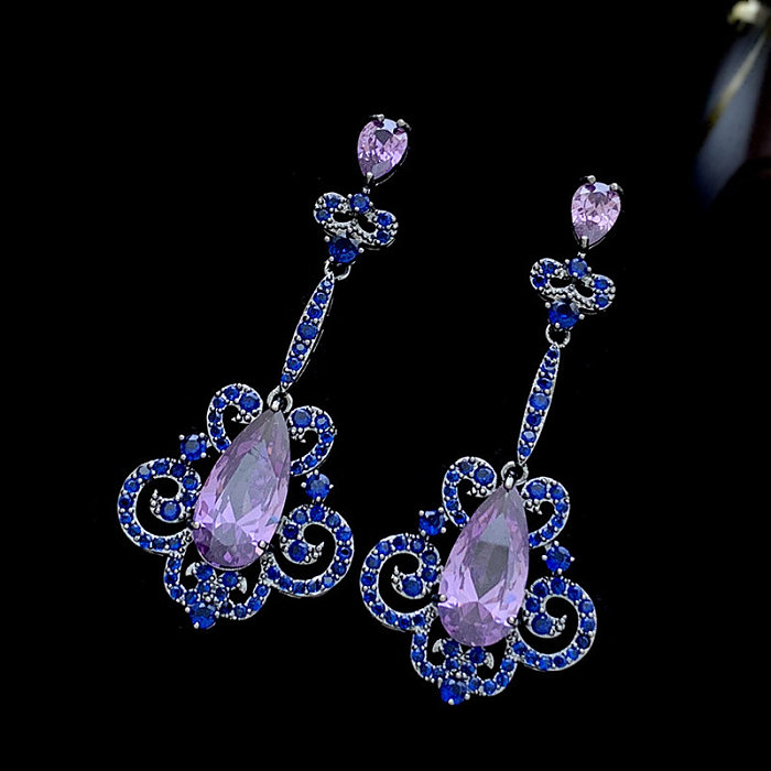 1 Pair Exaggerated Artistic Flower Hollow Out Inlay Copper Zircon Drop Earrings
