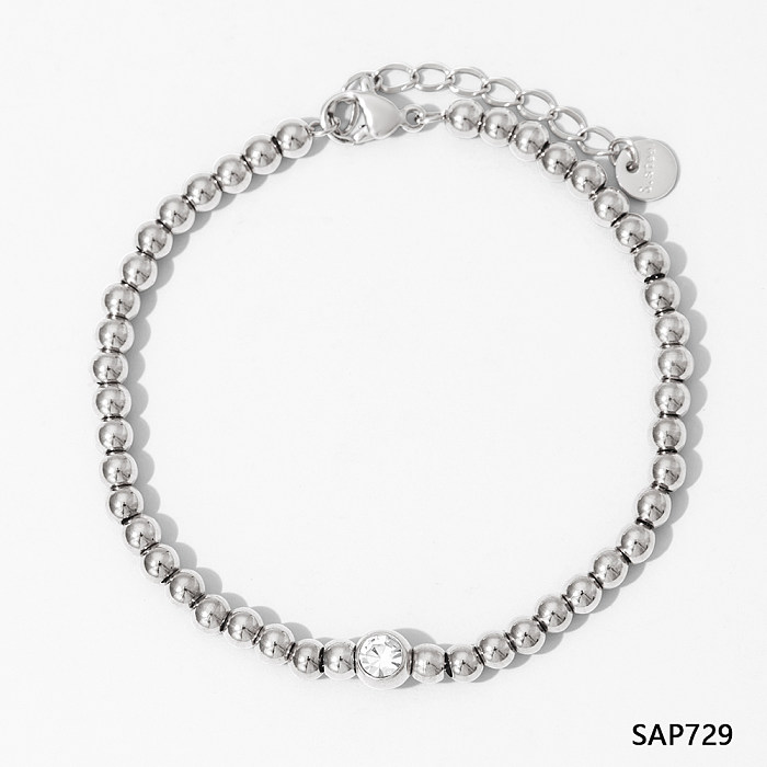 Modern Style Simple Style Round Stainless Steel Beaded Plating Inlay Zircon Bracelets Necklace