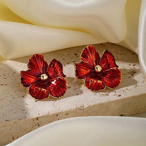 1 paire de clous d'oreilles en cuivre plaqué or 18 carats, Style Simple, fleur plaquée