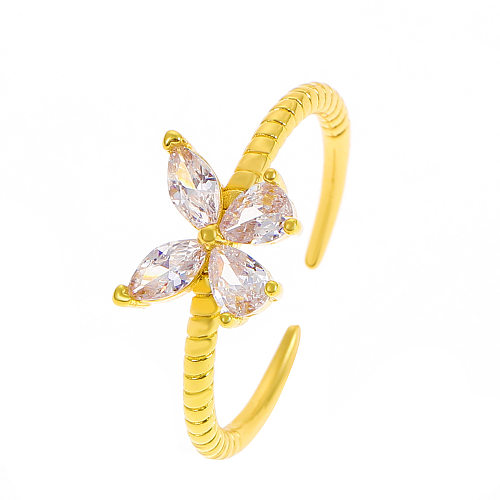Simple Style Butterfly Copper Inlay Zircon Open Ring