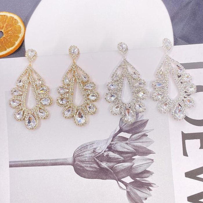 1 Pair Elegant Water Droplets Plating Inlay Copper Artificial Diamond Drop Earrings