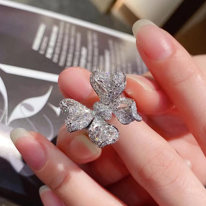 Fashion Bow Knot Copper Inlay Artificial Gemstones Rings Necklace