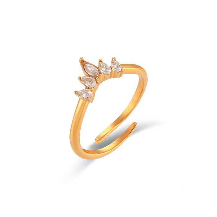 Fashion Crown Stainless Steel Inlay Zircon Open Ring 1 Piece