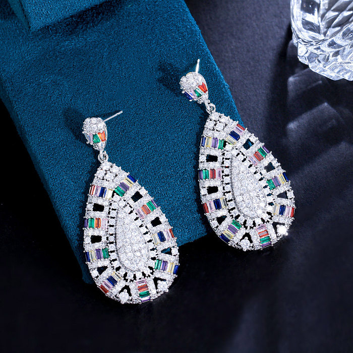 1 Pair Elegant Glam Water Droplets Plating Inlay Copper Zircon White Gold Plated Rhodium Plated Drop Earrings