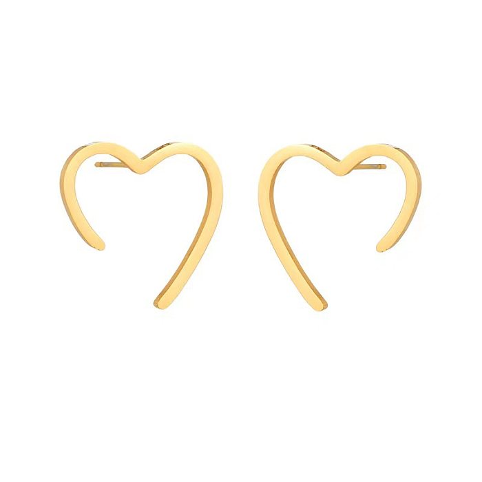 Collier de boucles d'oreilles plaqué or 18 carats en acier titane en forme de cœur de style simple