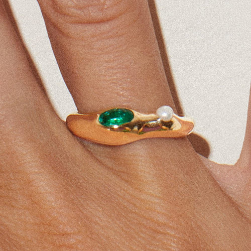 Anéis folheados a ouro artificiais geométricos das pedras preciosas 18K do embutimento do chapeamento de cobre do estilo simples