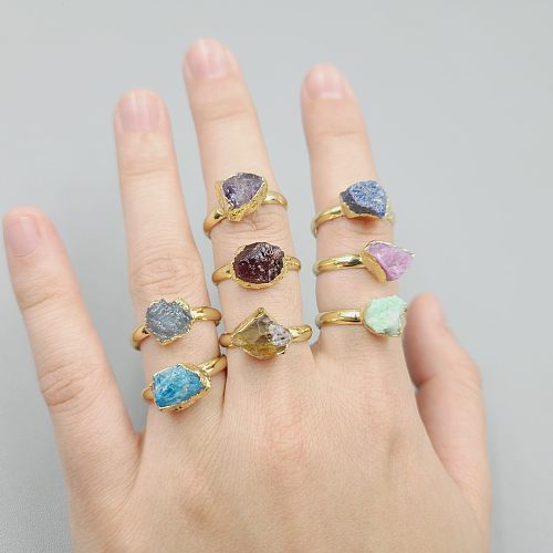 Elegant Lady Simple Style Geometric Copper Plating Inlay Natural Stone Open Rings