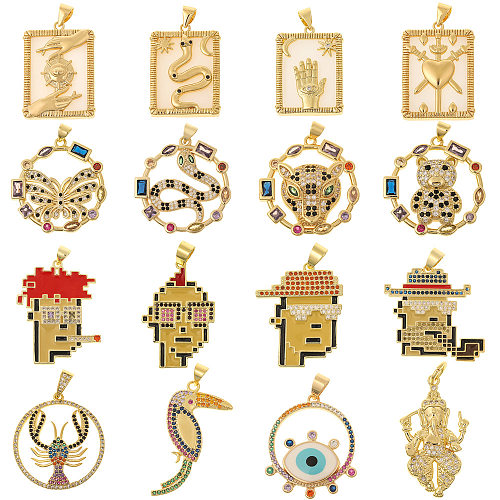 Amuletos de zircão com incrustações de cobre de desenho animado retrô