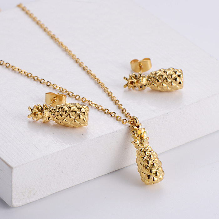 Fruit Pineapple Pendant Necklace Earrings Set Wholesale jewelry