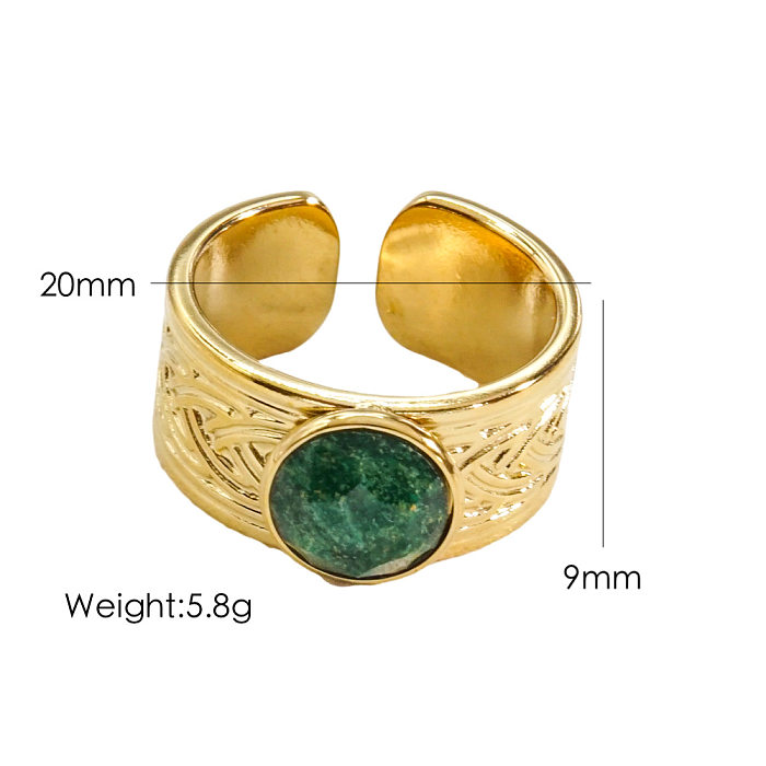 Offene Ringe im IG-Stil mit runder Edelstahlbeschichtung und Naturstein-Edelstein-Einlage