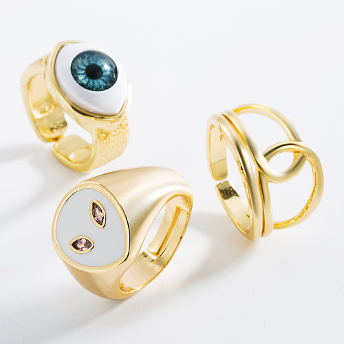 Fashion 18K Copper Oil Dripping Geometric Eye Ring Wholesale jewelry