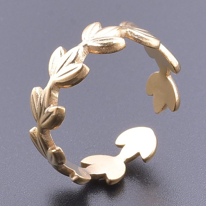 Wholesale 1 Piece Simple Style Leaves Titanium Steel Open Ring