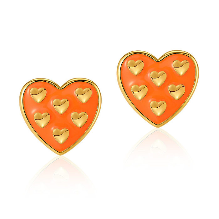 1 Pair Sweet Heart Shape Enamel Copper Ear Studs