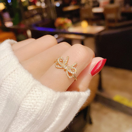 Cute Bow Knot Copper Inlay Zircon Rings