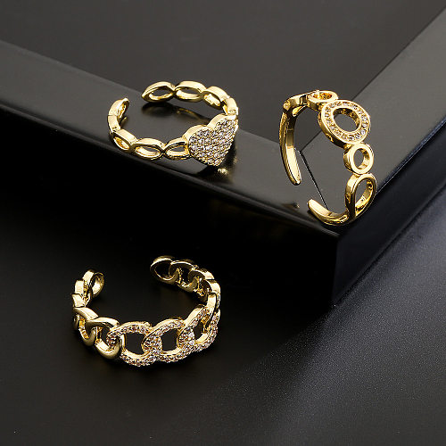 Moda cobre 18k ouro zircão forma geométrica anel aberto feminino atacado