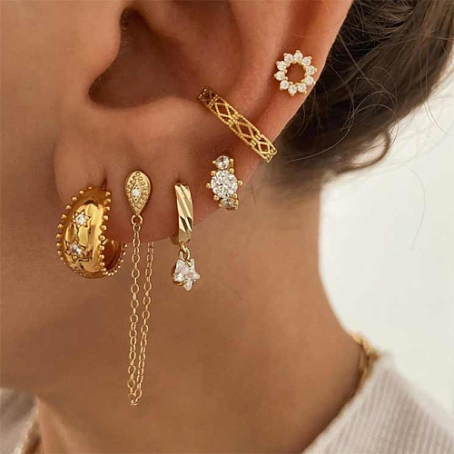 1 Pair IG Style French Style Simple Style Star Water Droplets Flower Plating Inlay Copper Zircon Gold Plated Earrings