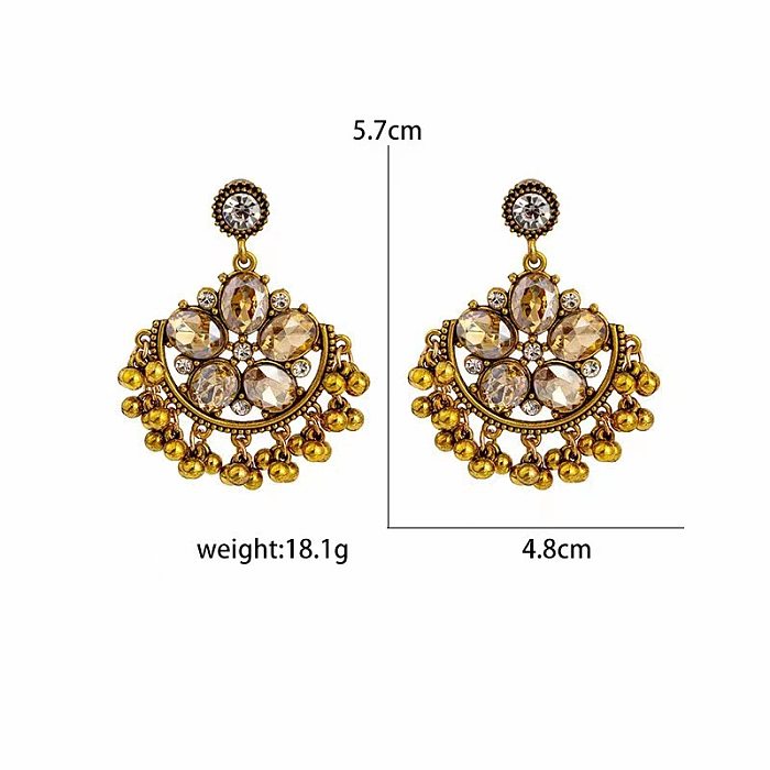 1 Pair Ethnic Style Flower Inlay Copper Rhinestones Drop Earrings