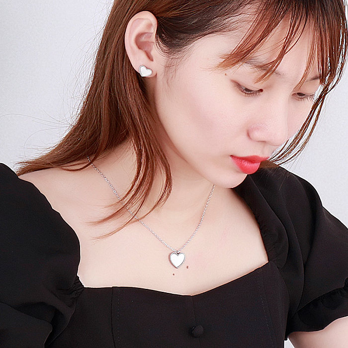 Fashion Heart Shape Titanium Steel Inlay Shell Bracelets Earrings Necklace