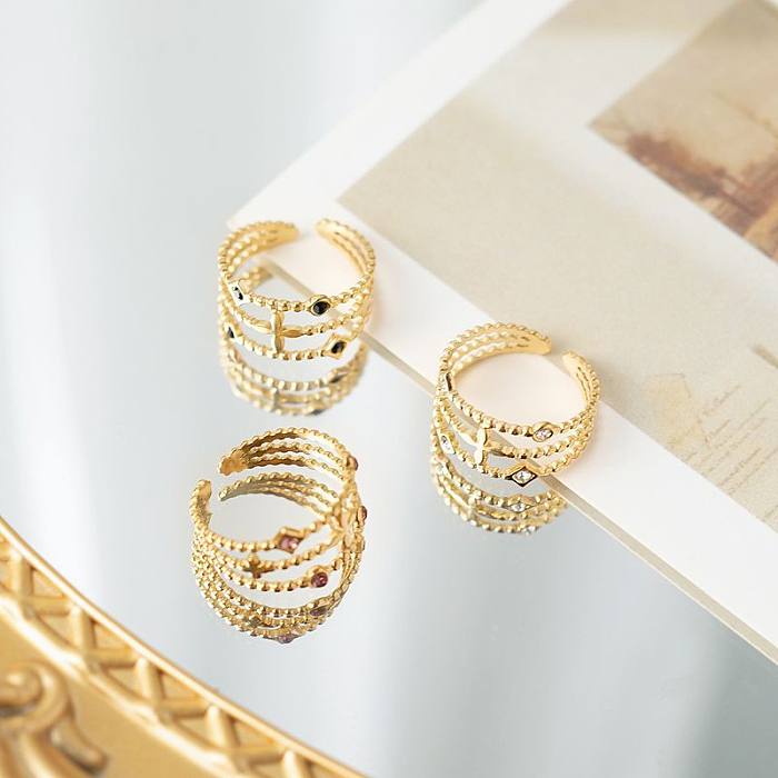 Anillos de piedras preciosas artificiales de acero de titanio geométrico de estilo Simple a la moda para mujer anillos de acero inoxidable chapados